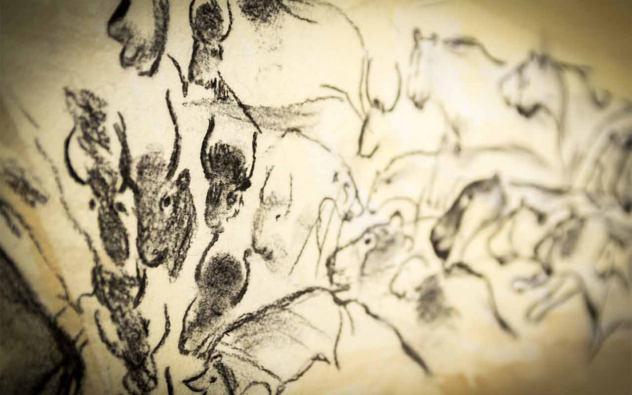 Ausschnitt: Löwen, Bisons und Nashörner" Replik von Ruth Hecker (Original Grotte Chauvet), Quelle Museum der Westlausitz Kamenz