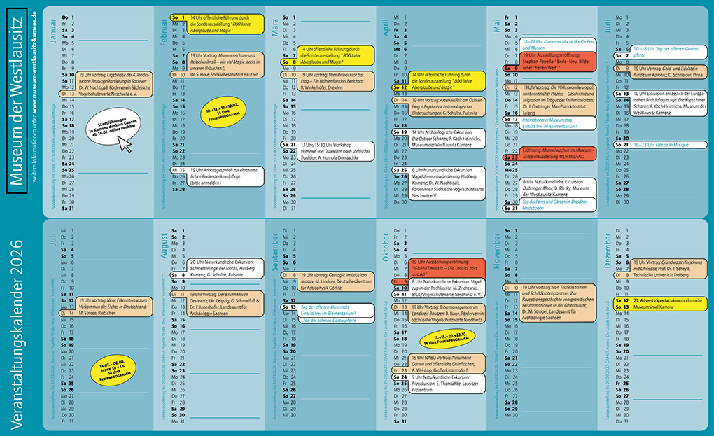 Veranstaltungskalender des Museums der Westlausitz2026